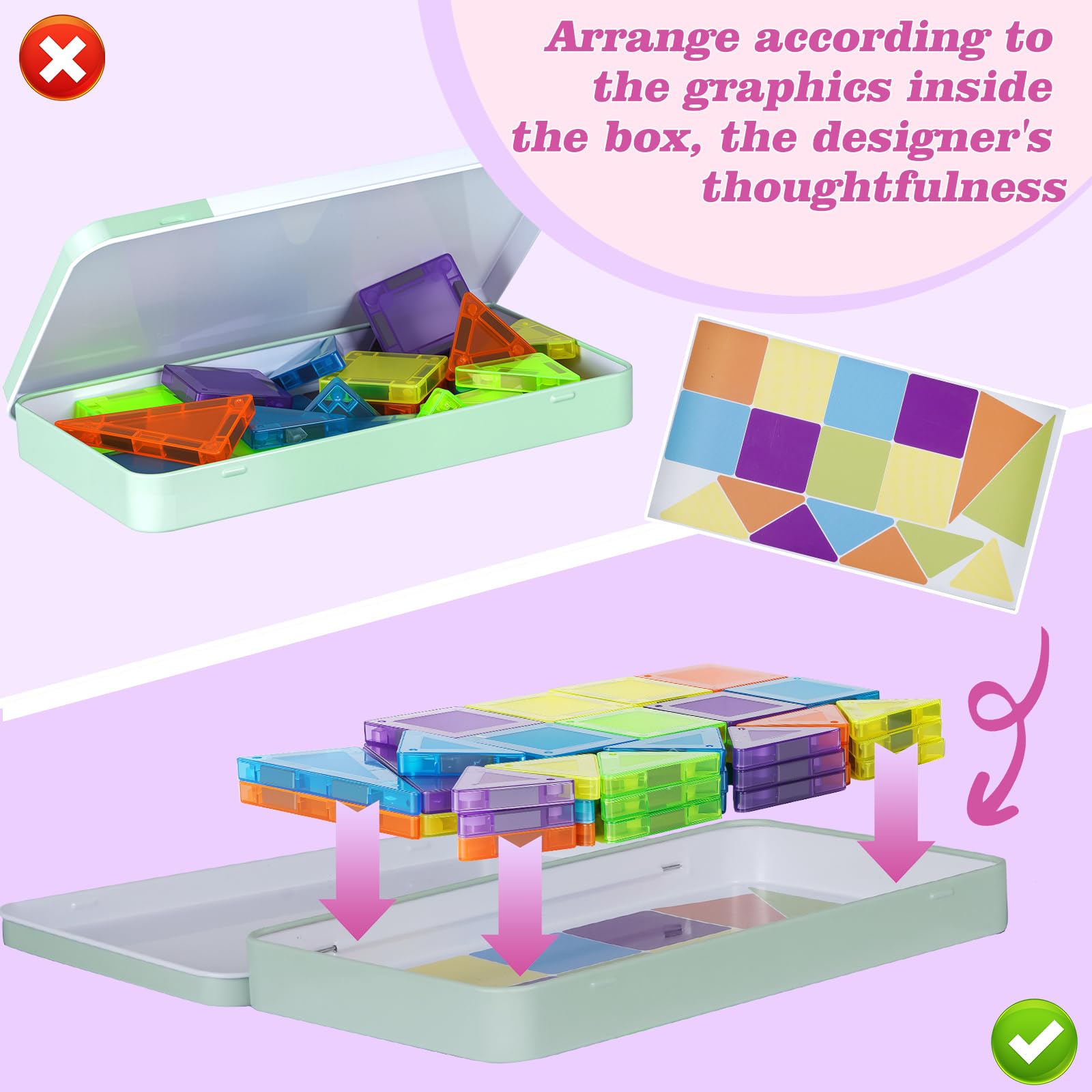 Vrythn 50pcs magnet blocks travel kit promotes on-the-go construction.
