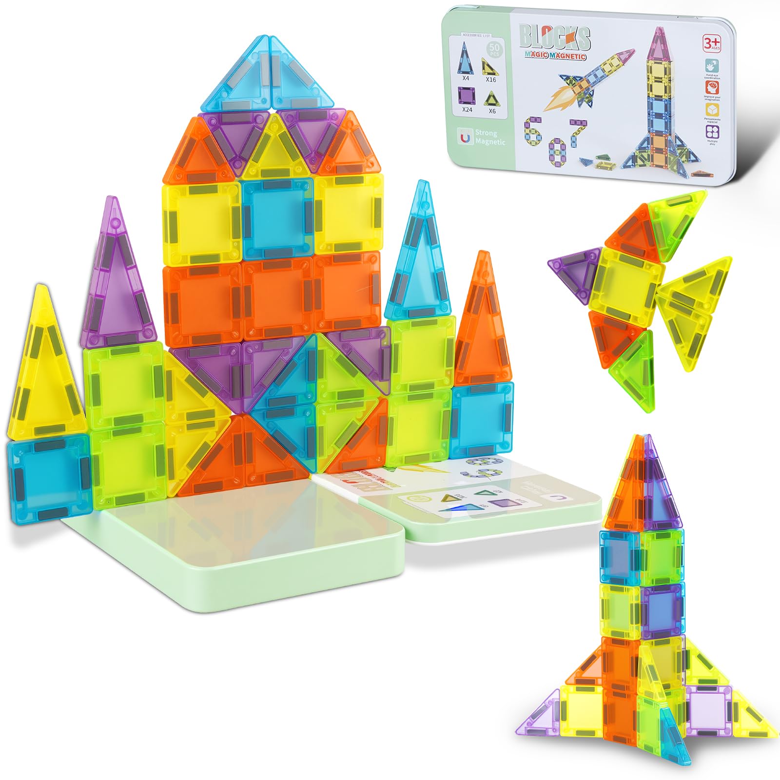 Vrythn Mini Magnetic Tiles travel iron box for portable creative play.