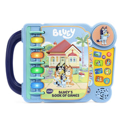 VTech Bluey Book of Games cover featuring Bluey and Bingo inviting imaginative play.