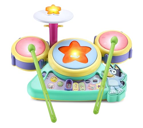 VTech Bluey Hooray Drum Set demo batteries included for quick setup