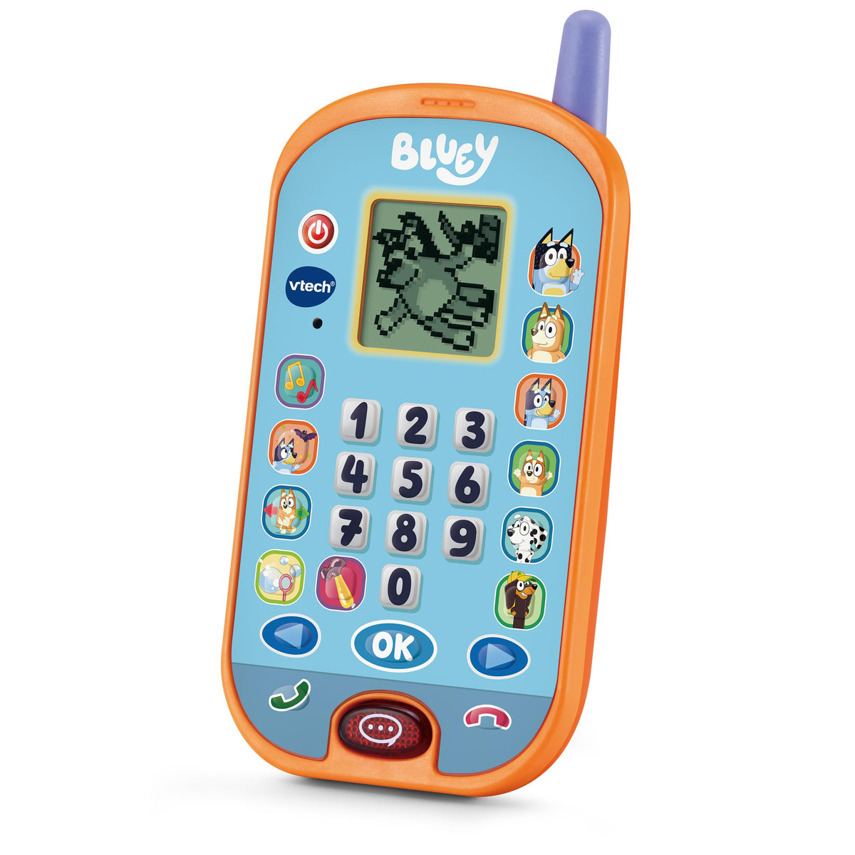 VTech Bluey Learning Mobile Phone front view encourages imaginative play and early counting.