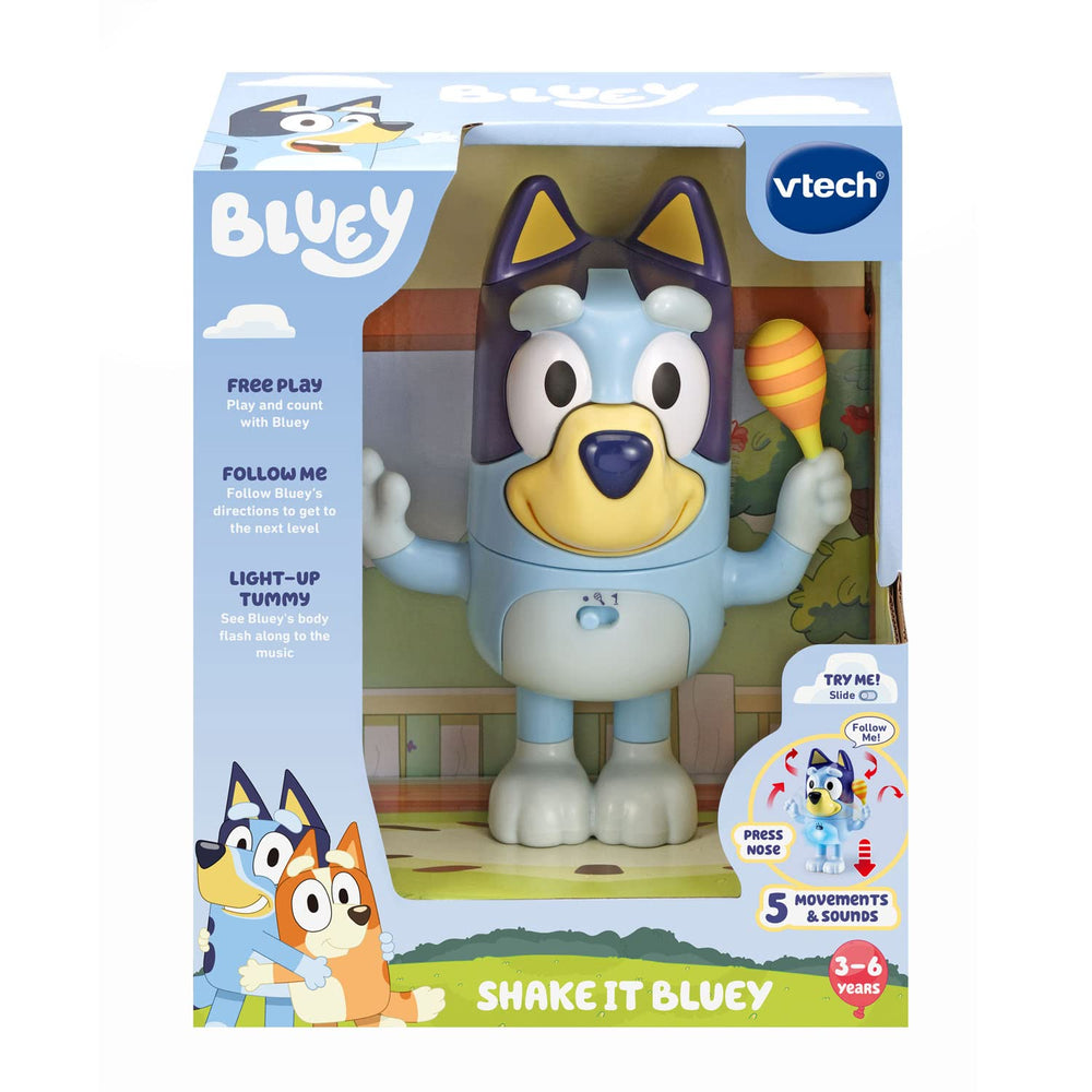 VTech Bluey Shake It Bluey dance mode invites kids to imitate moves