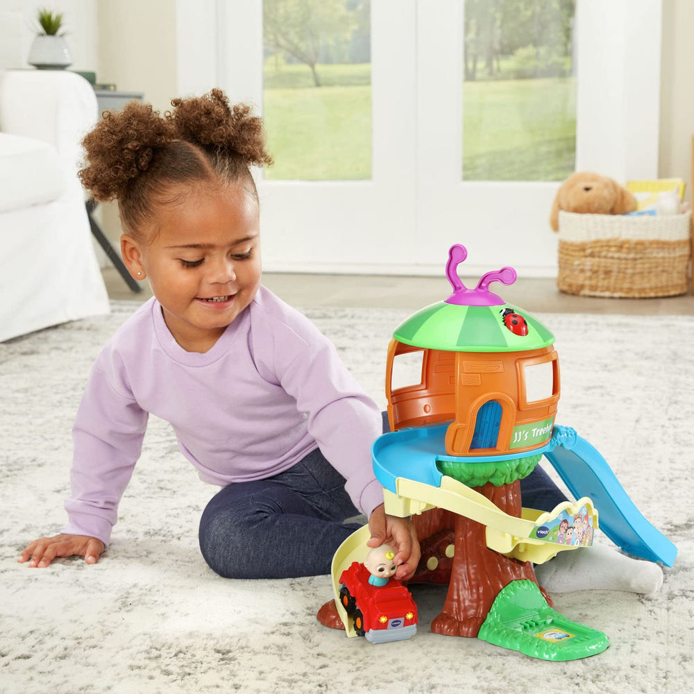 VTech CoComelon Go! Go! Smart Wheels Treehouse Track Set movable ramp connects to other sets.