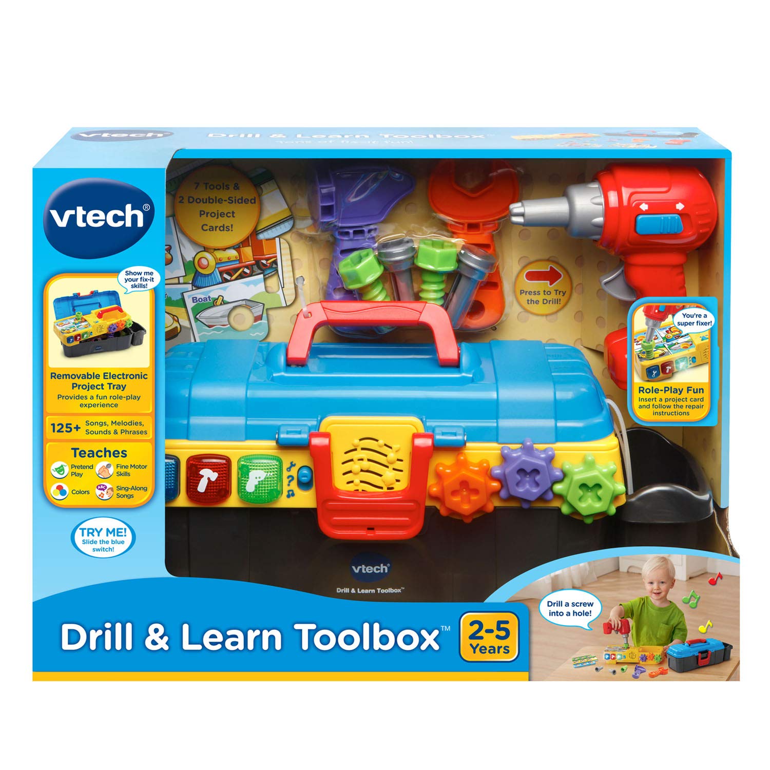 VTech nails and screws, hammer, and wrench ready for pretend repairs.