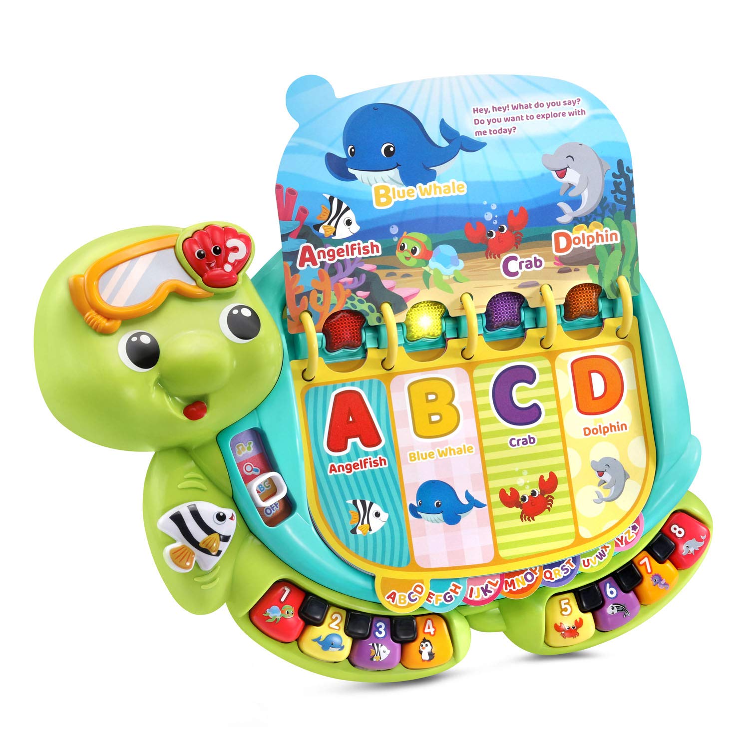 VTech Explore Sea Creatures vocabulary page supports letters, numbers, and colors learning