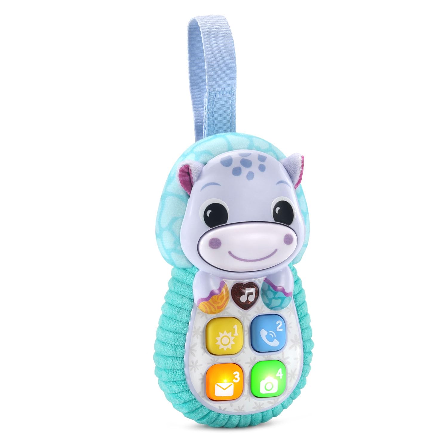 VTech Hello Hippo Soft Phone showing squishy buttons for sensory exploration