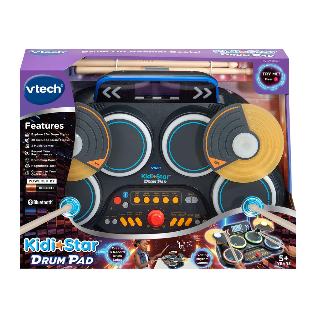 VTech Kidi Star Drum Pad black LED light-up pads for beat matching.