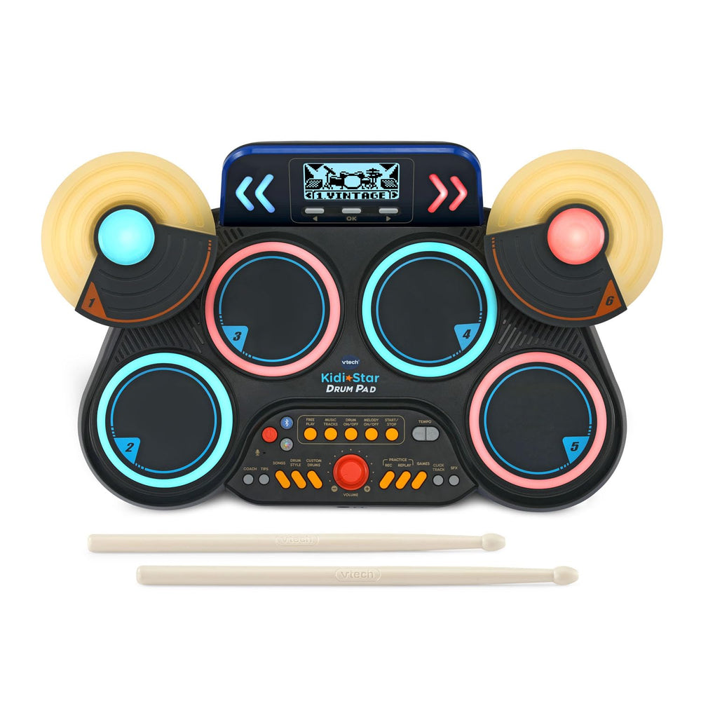 VTech Kidi Star Drum Pad black play-along songs feature for versatile practice.