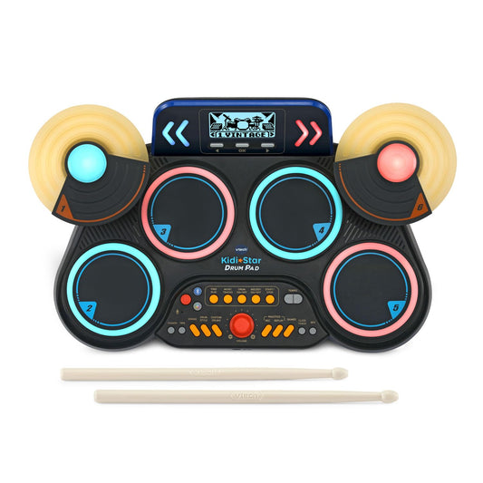 VTech Kidi Star Drum Pad black play-along songs feature for versatile practice.