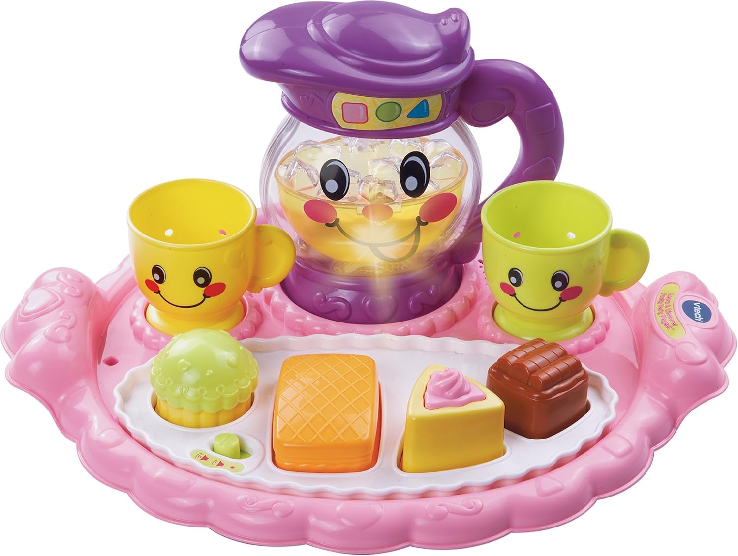 VTech Learn & Discover Pretty Party Playset pitcher light-up for interactive pretend tea time.