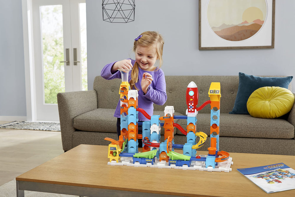 VTech Marble Rush Launchpad color-coded pieces simplify quick builds.