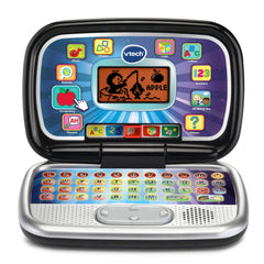 VTech Play Smart Preschool Laptop front view shows a kid-friendly black design with engaging learning features.