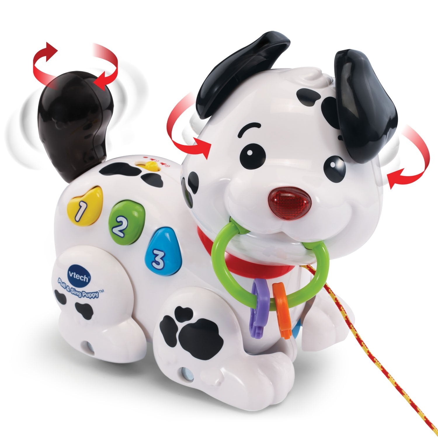VTech Pull and Sing Puppy nose light flashes to attract little learners