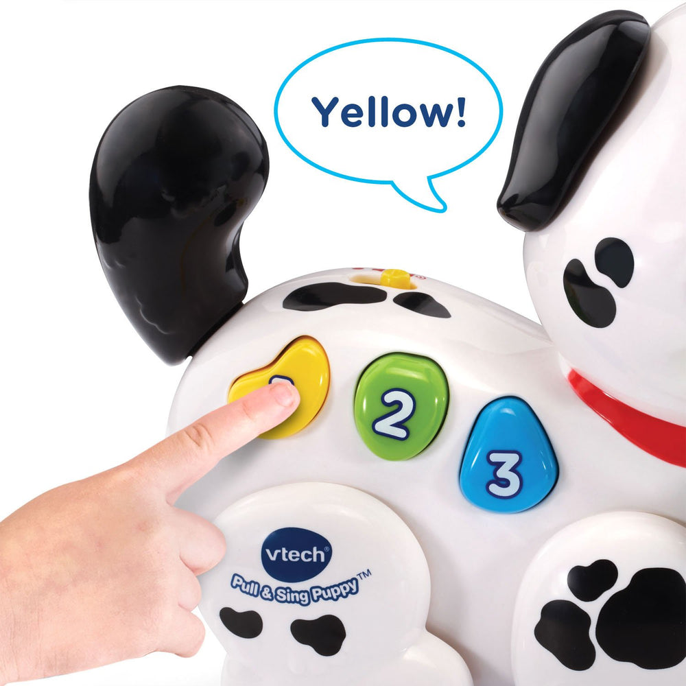 VTech Pull and Sing Puppy pull-cord activates music and cause-and-effect play
