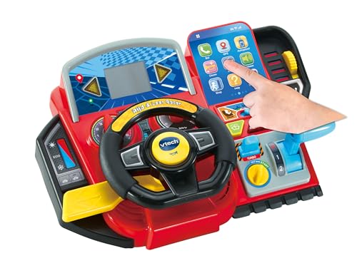 VTech Ride & Learn Racer steering wheel highlighted for hands-on control and realistic driving fun.