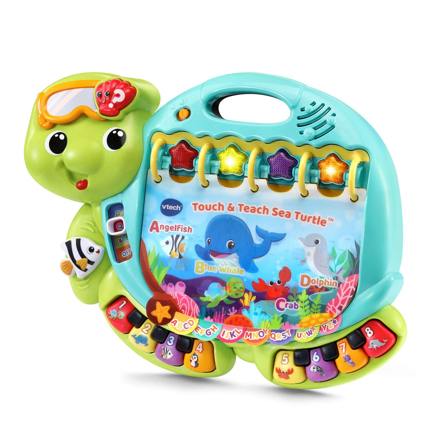 VTech Sea Turtle page with piano buttons activates animal sounds and learnable words