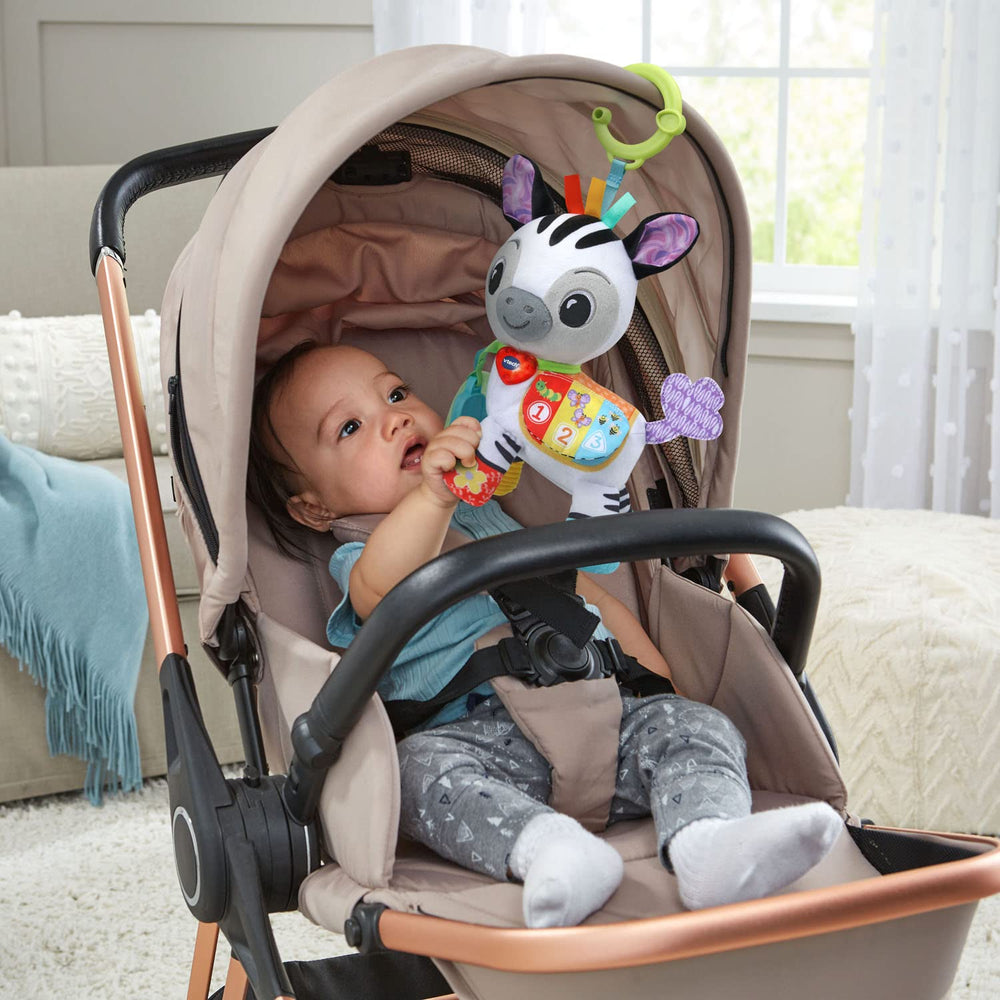 VTech Take Me With You Zebra black-and-white stripes aid visual tracking.