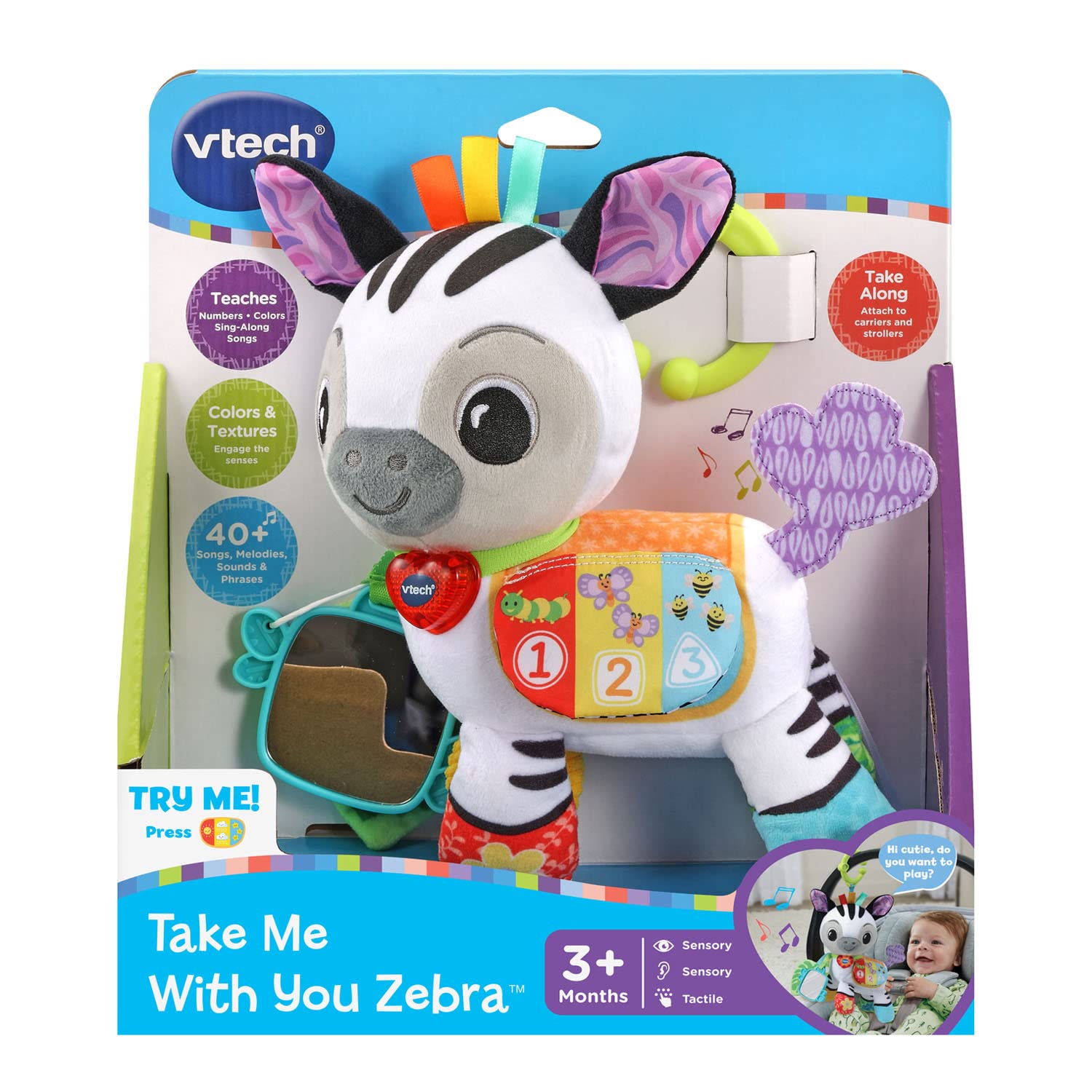 VTech Take Me With You Zebra mirror feature sparks kid curiosity.