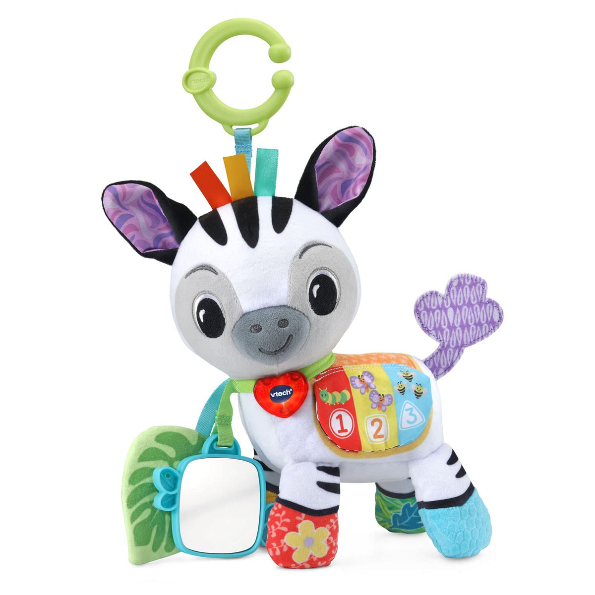 VTech Take Me With You Zebra soft plush for soothing baby touch exploration.