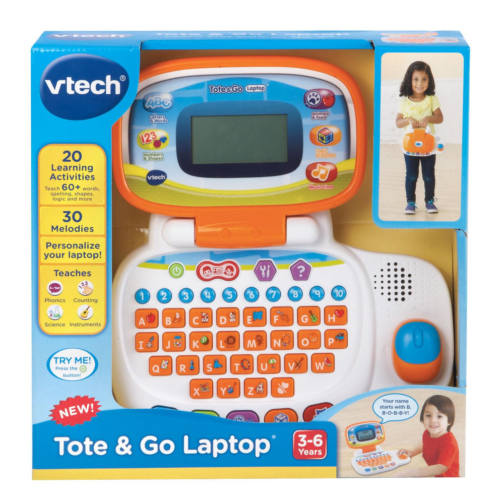 VTech Tote and Go orange customization demo shows name and avatar
