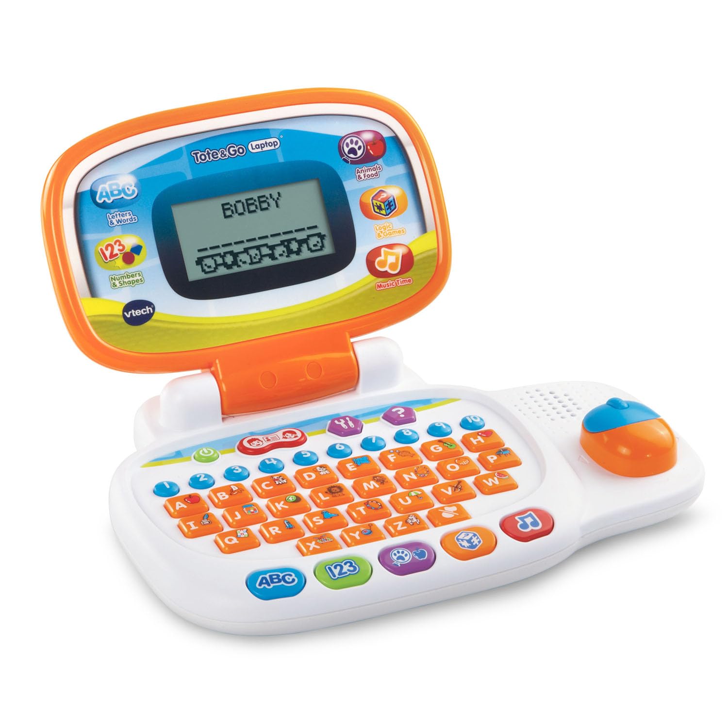 VTech Tote and Go orange keyboard closeup highlights kid friendly controls