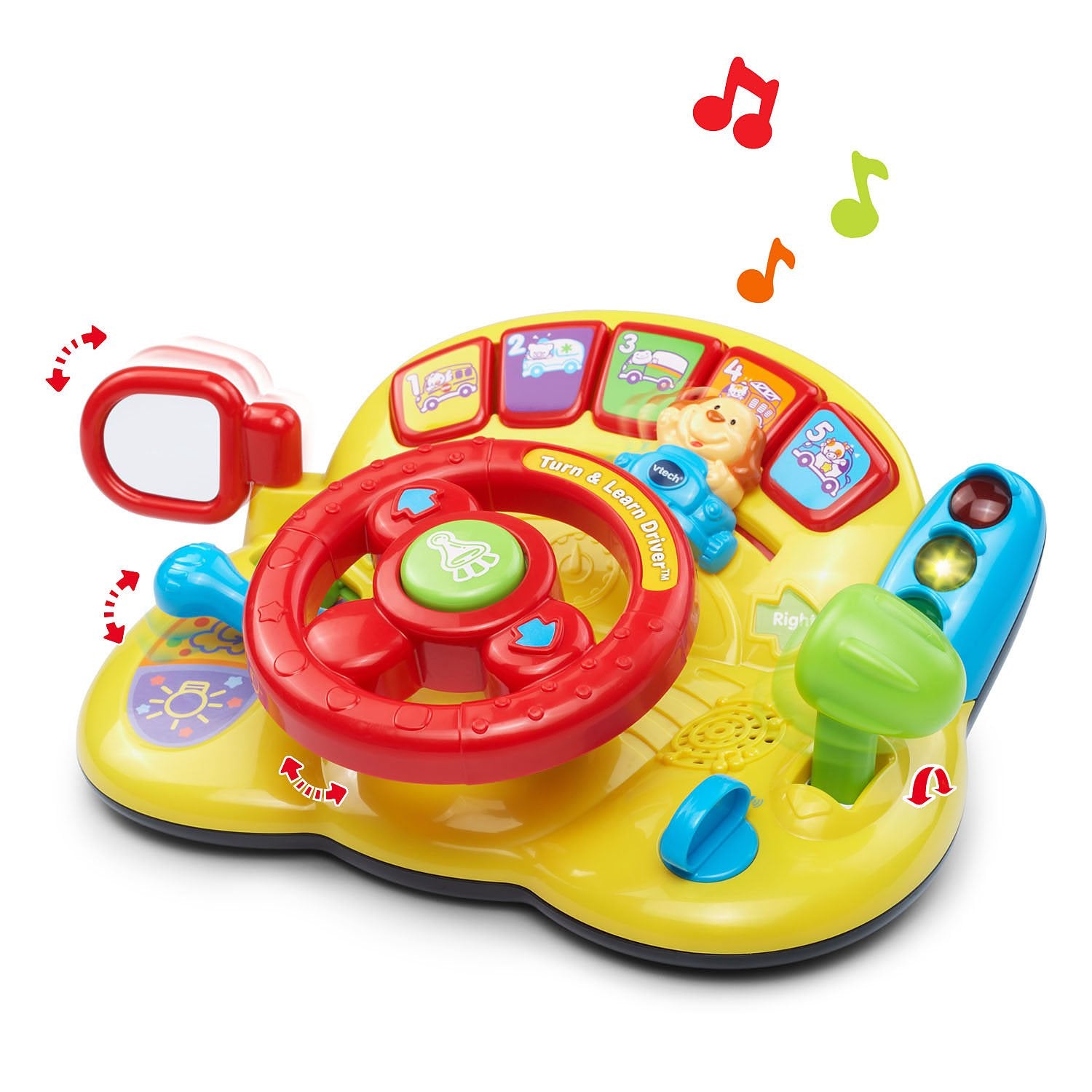VTech Turn and Learn Driver button panel teaches animal and vehicle sounds for kids.