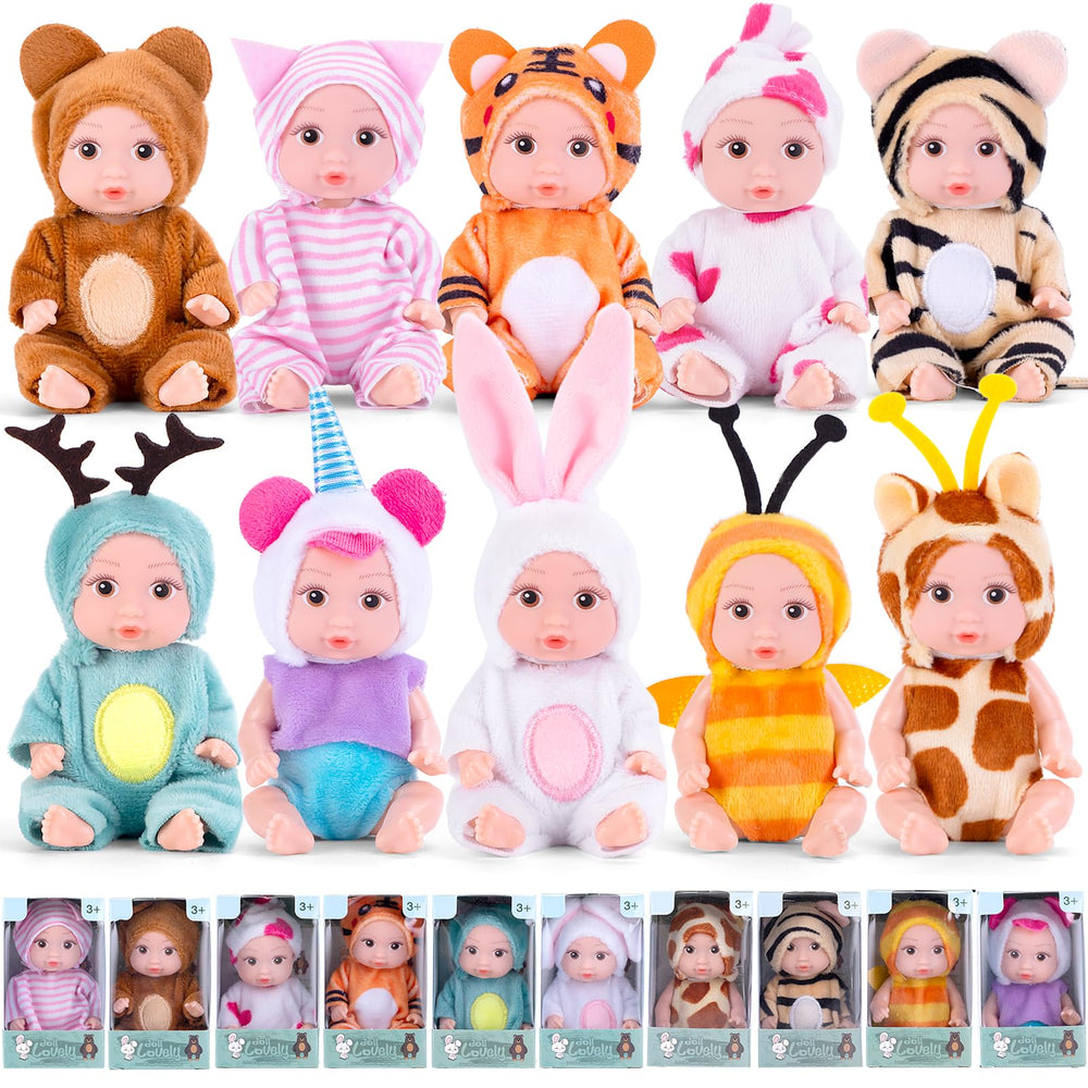 Vueos 10-piece mini dolls set with open eyes for imaginative group play.
