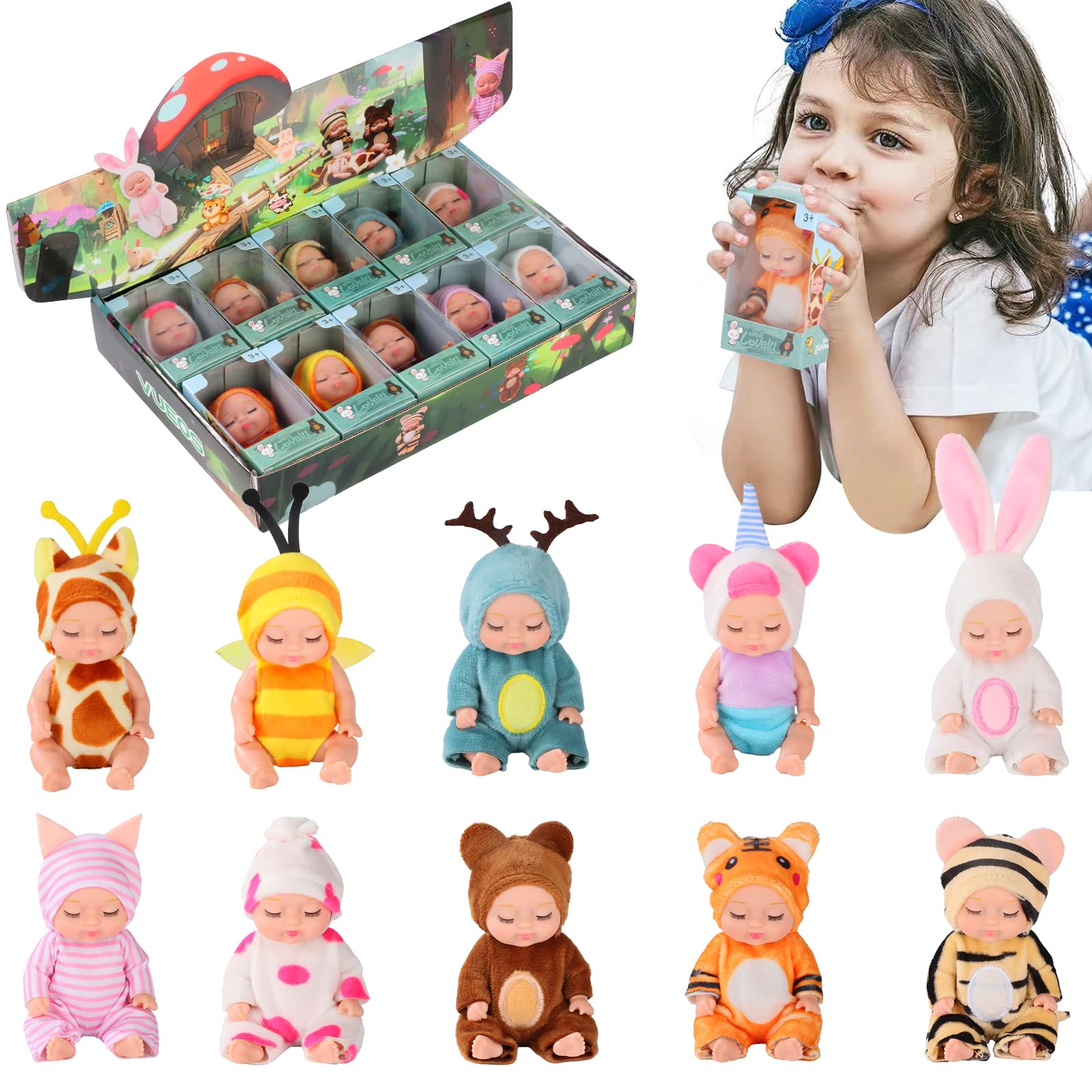 Vueos 4-inch bee outfit mini doll for imaginative play and sharing.