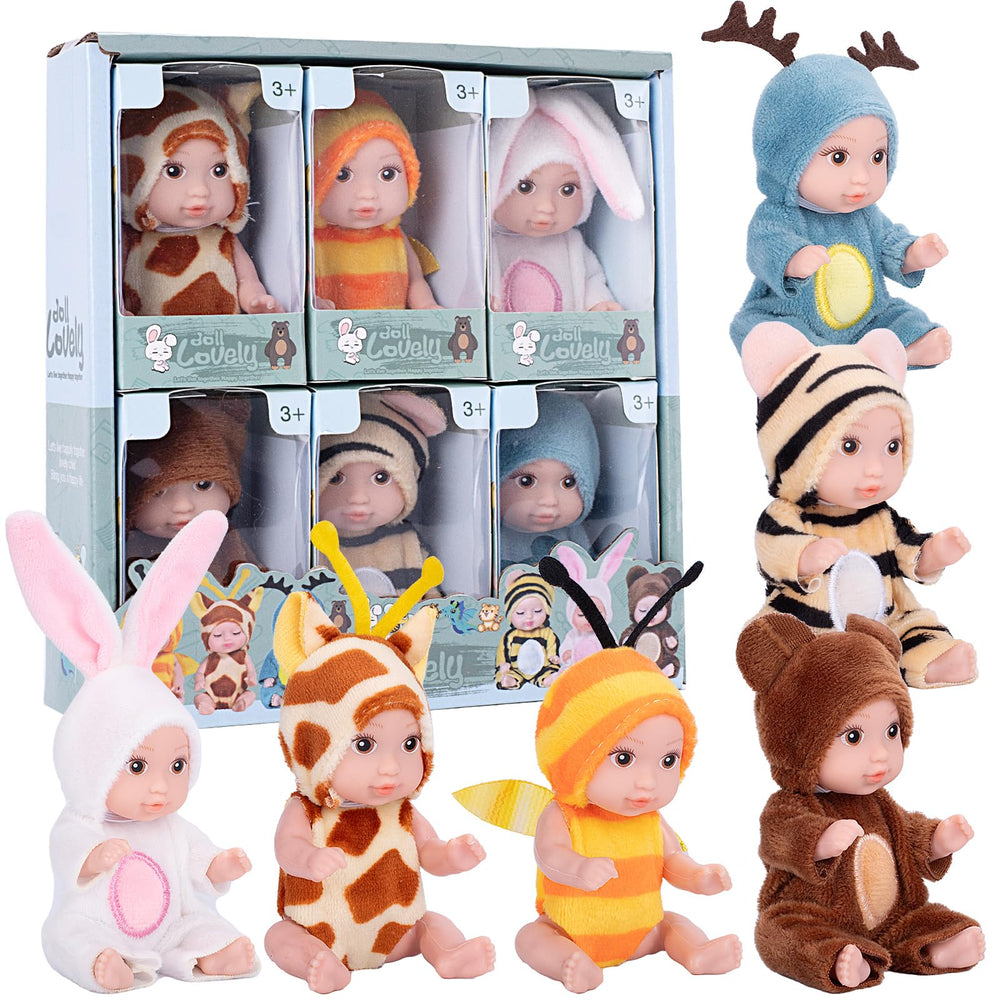 Vueos six 4-inch mini dolls set for imaginative play.
