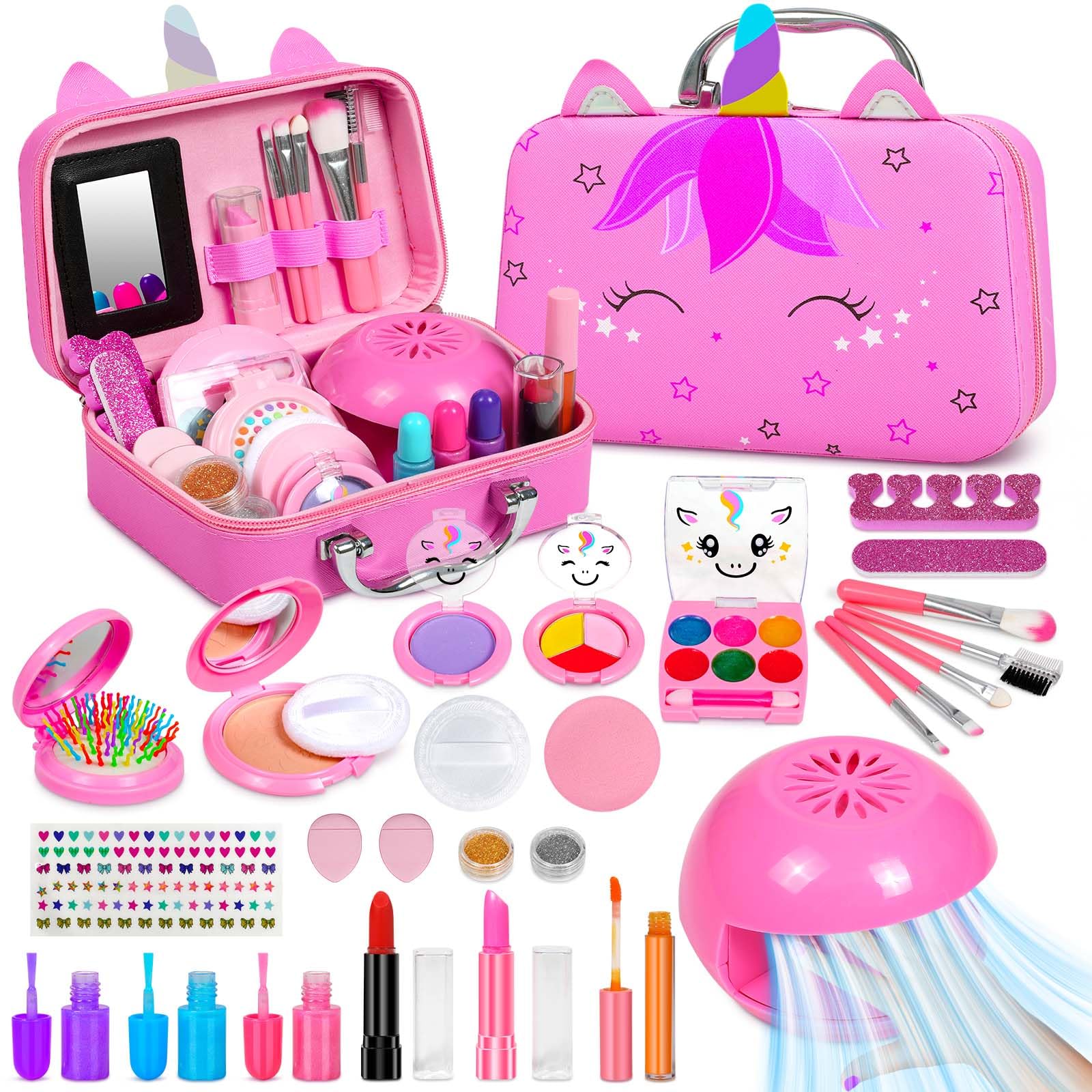 Vunrahsg 2-in-1 makeup kit pink unicorn bag promotes organized pretend play for kids