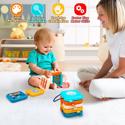 Vunrahsg Busy Board shows stacked panels and tabs for curious, independent play.