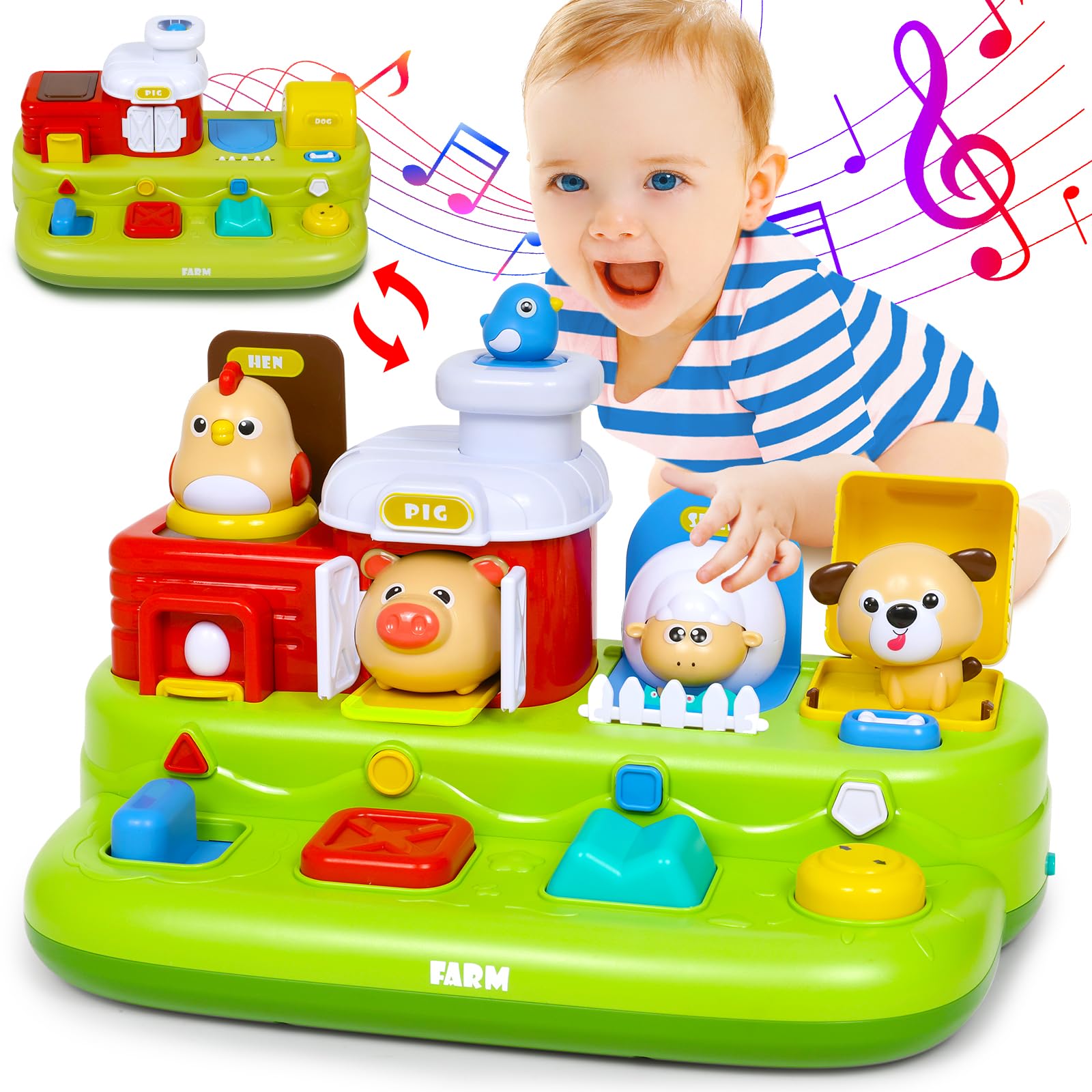 Vunrahsg farm pop-up toy with bright colors supporting sensory exploration