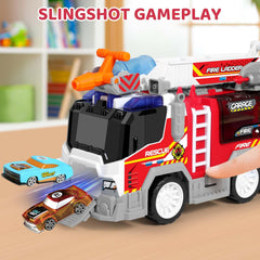 Vunrahsg fire truck with two mini extinguishers for interactive pretend rescue