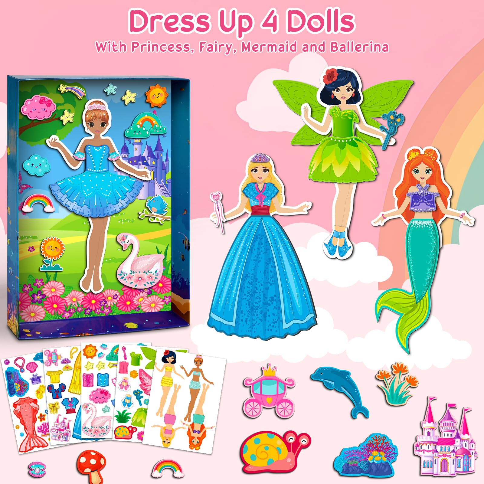 Vunrahsg magnetic mermaid dress-up doll with colorful outfits for storytelling.