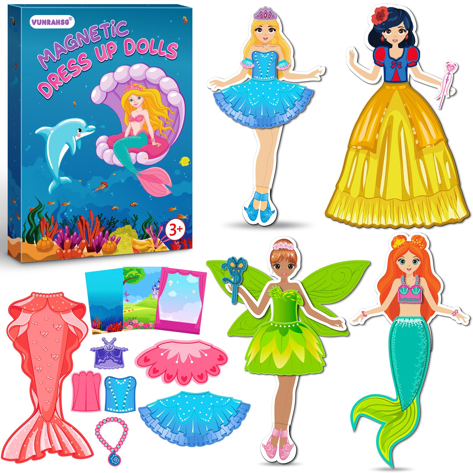 Vunrahsg magnetic princess dress-up dolls for imaginative play on any magnetic surface.