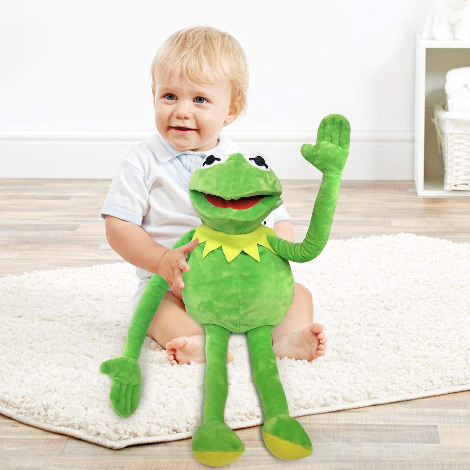 Vurezza Kermit Frog hand puppet showcases bright green skin for vivid play.