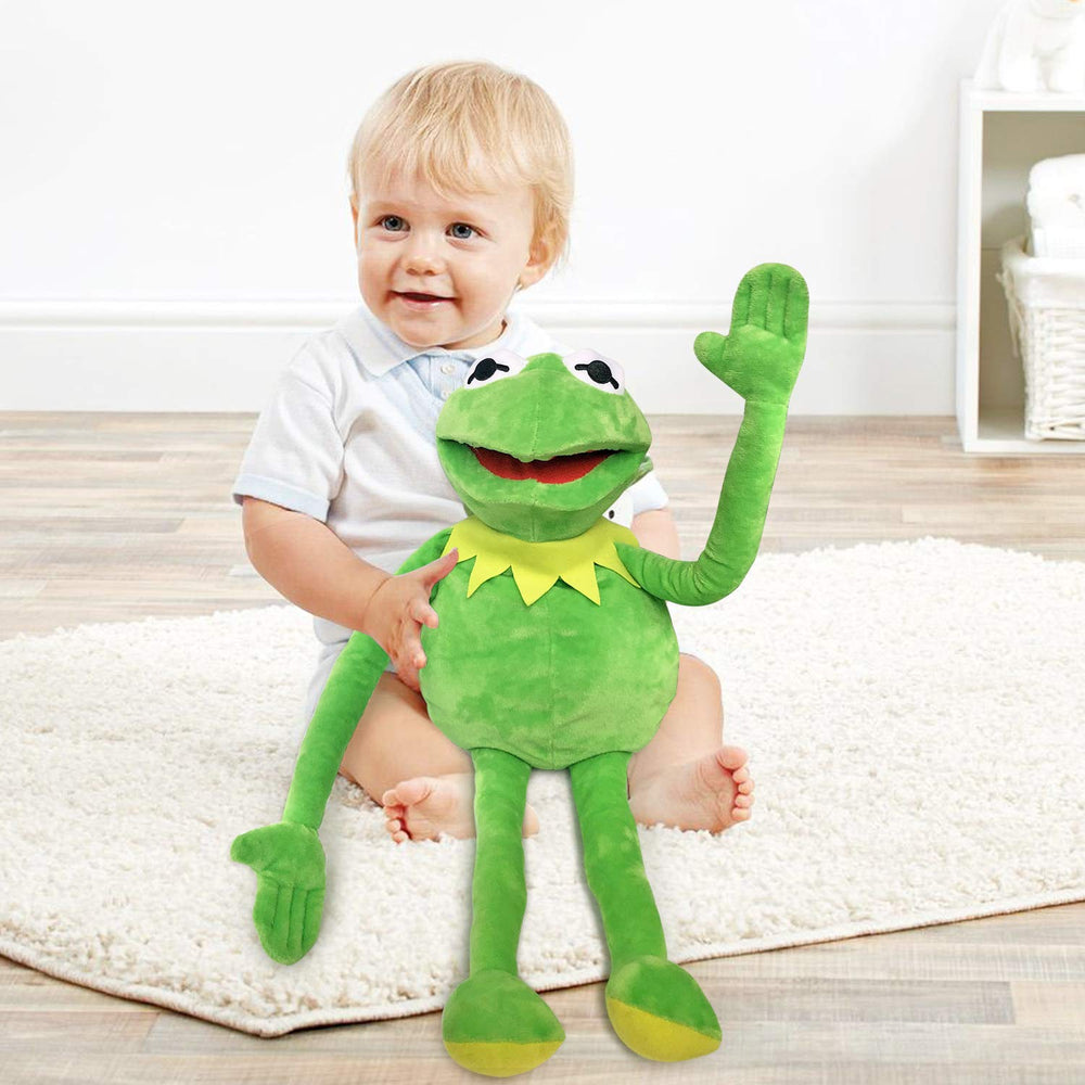 Vurezza Kermit Frog hand puppet showcases bright green skin for vivid play.