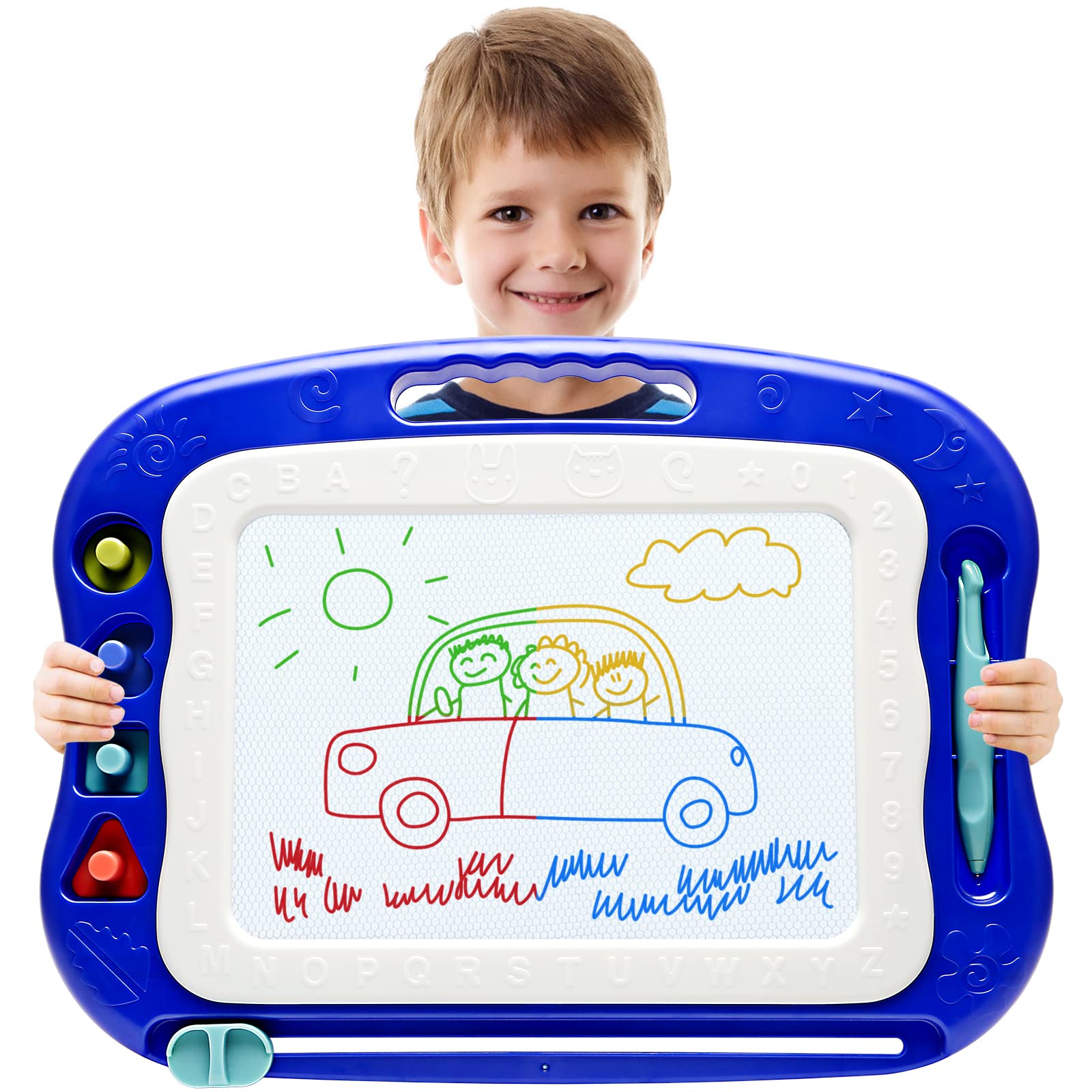 vusum Magnetic Drawing Board blue front view showing the compact, kid-friendly design for mess-free doodling