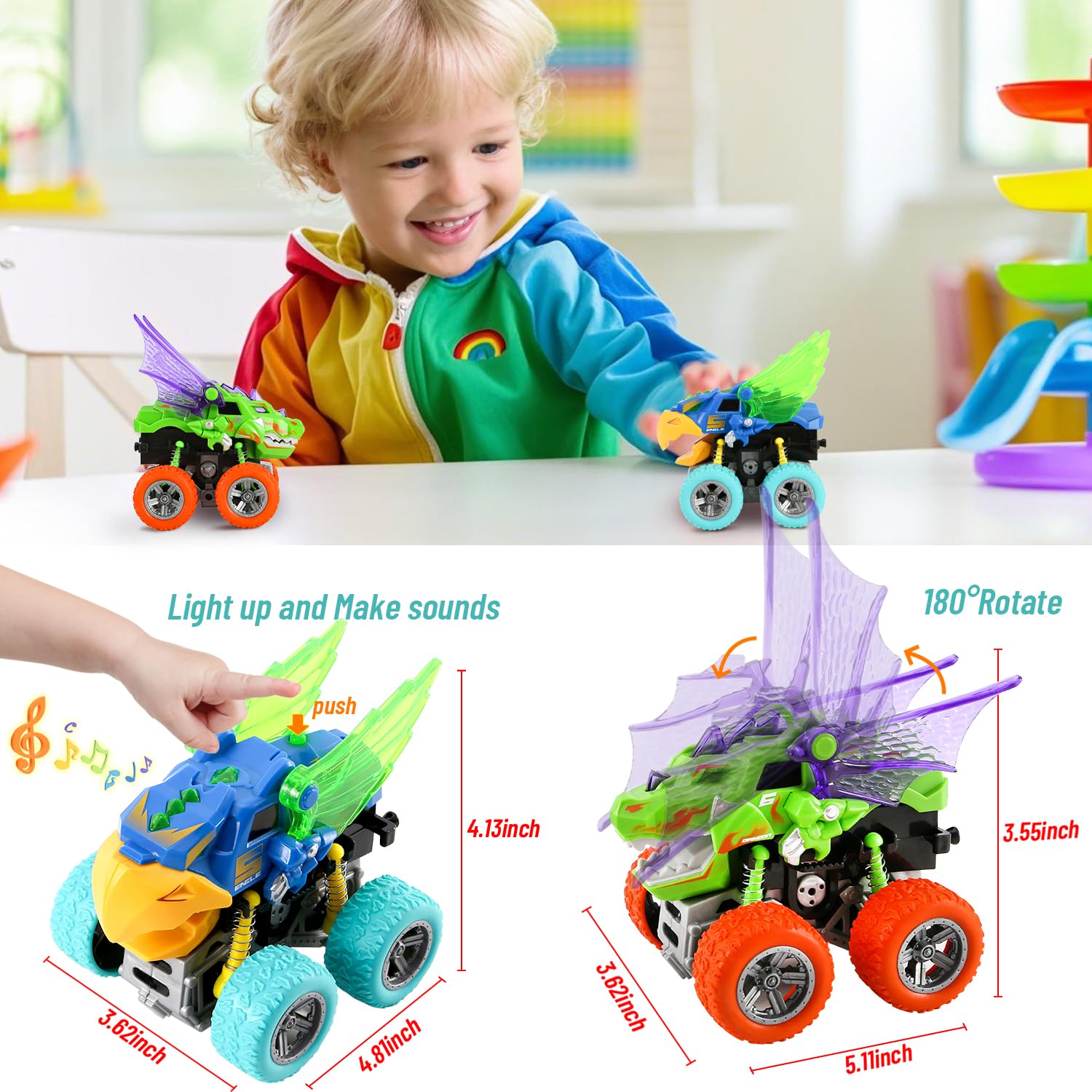 VUSUMOK light-up-monster-truck-back-button: mechanical light and sounds.