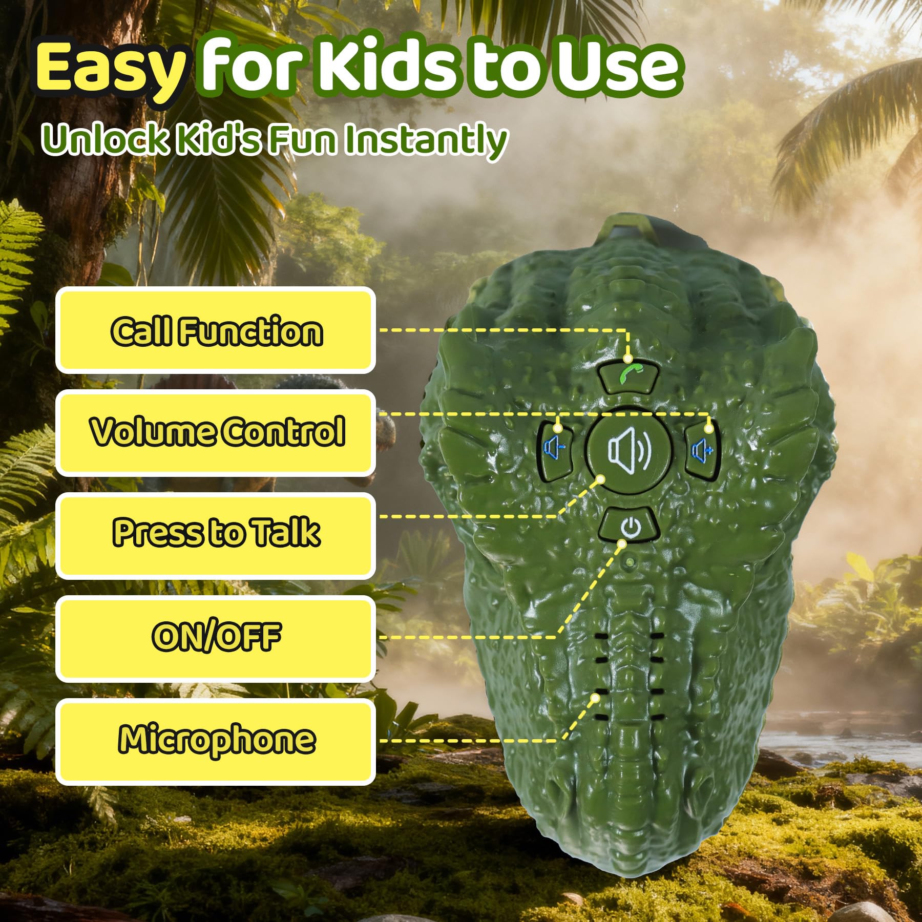 Vvinca dinosaur walkie talkie adjustable strap on kid-friendly wear