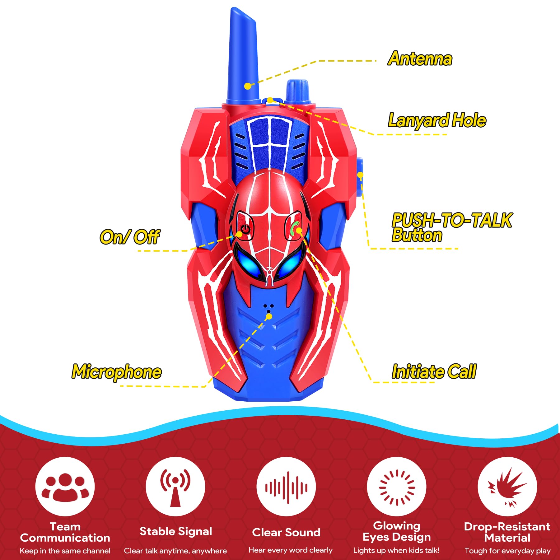 Vvinca Spider Walkie Talkies attached to a lanyard for portable use