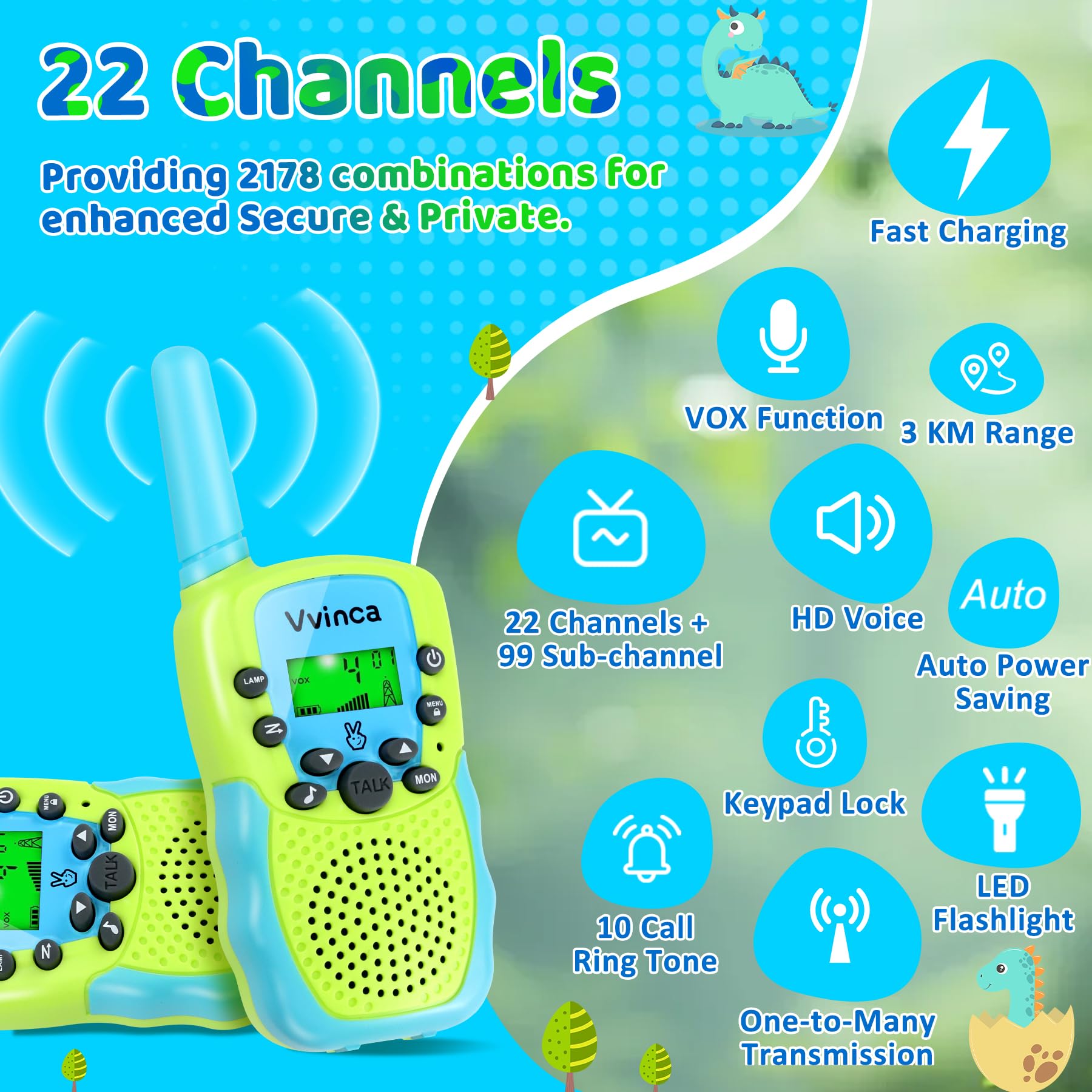 Vvinca kids walkie talkie durable kid-safe design for daily play