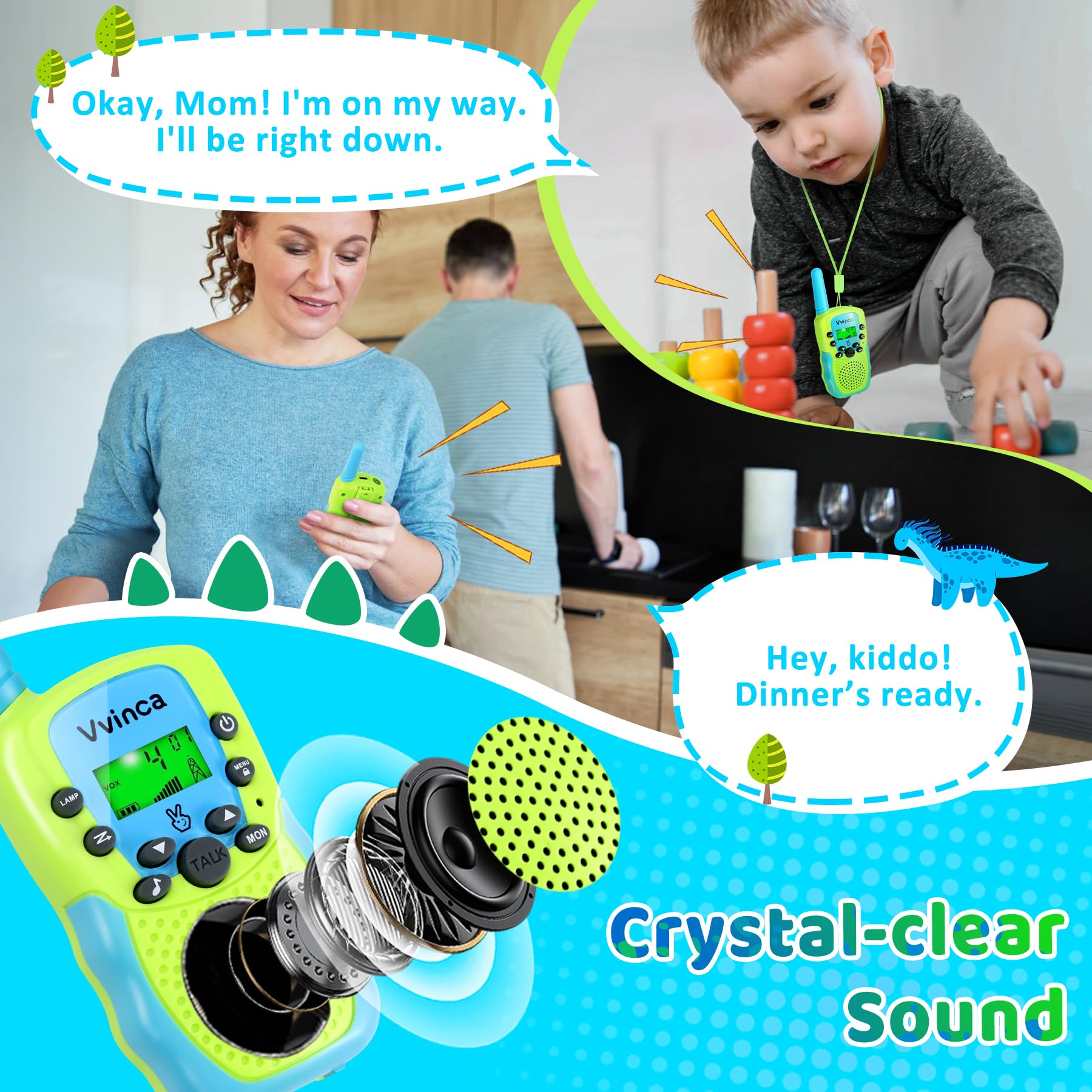 Vvinca walkie talkie with VOX hands-free for easy chats