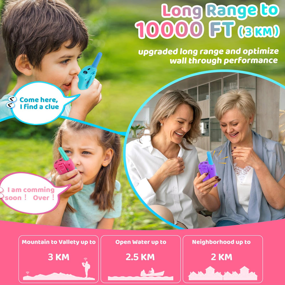 Vvinca walkie talkies 3-pack LED flashlight feature for late outings.