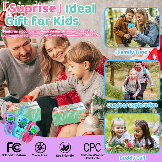 Vvinca walkie talkies 3-pack side buttons highlight simple control for kids.