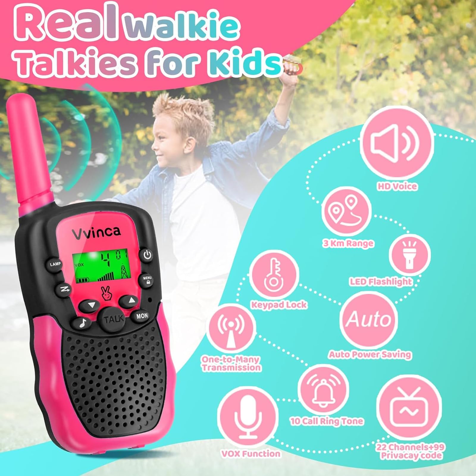 Vvinca kids walkie talkies with simple controls and lightweight design