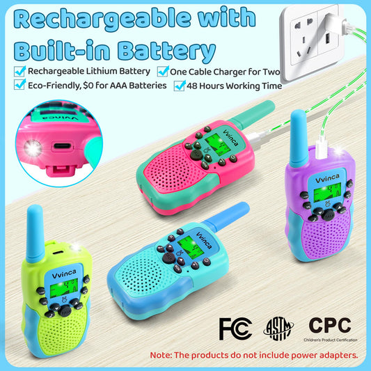 Vvinca walkie talkies rechargeable battery design keeps playtime uninterrupted during trips and backyard games.
