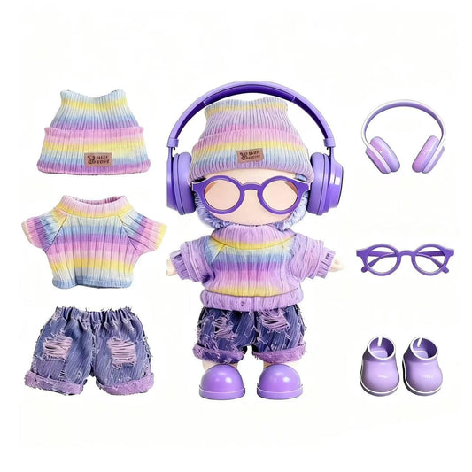 VVQUI 17cm rainbow doll outfit set with hat and skirt for imaginative play.