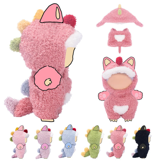 VVQUI 17cm doll rose-red dino jumpsuit for snug, stylish playtime outfits.