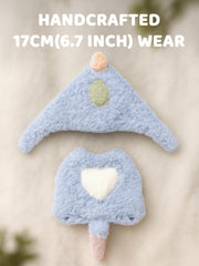 VVQUI dino doll accessory keychain ensemble in light blue for display.